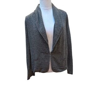 Cabi Gray Open Front Knit Cardigan Jacket Shawl Collar Pockets Womens Medium
